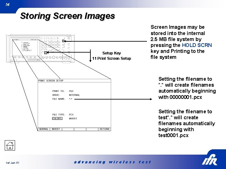 54 Storing Screen Images Setup Key 11 Print Screen Setup Screen Images may be