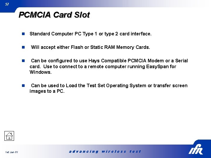 57 PCMCIA Card Slot 1 st Jan 01 n Standard Computer PC Type 1