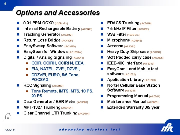 6 Options and Accessories n n n 1 st Jan 01 0. 01 PPM