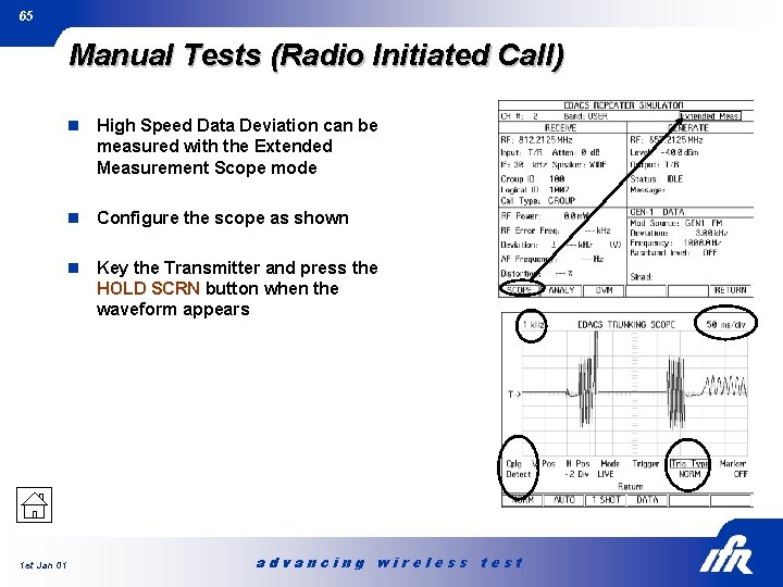 65 Manual Tests (Radio Initiated Call) 1 st Jan 01 n High Speed Data
