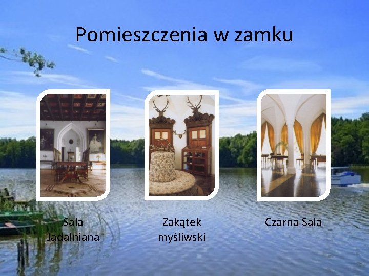 Pomieszczenia w zamku Sala Jadalniana Zakątek myśliwski Czarna Sala 