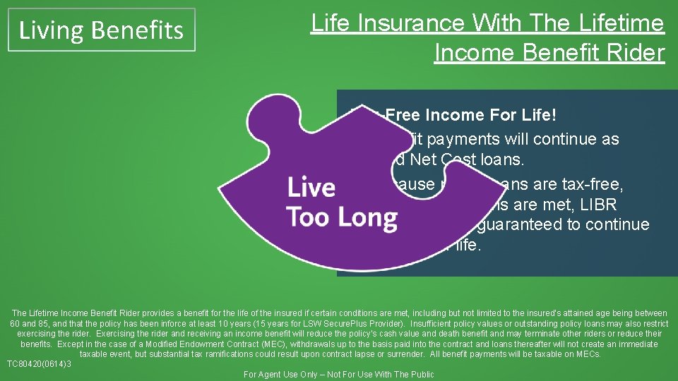 Living Benefits Life Insurance With The Lifetime Income Benefit Rider Tax-Free Income For Life!