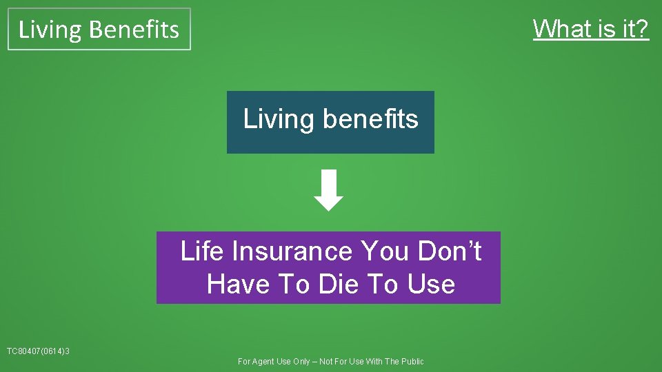 Living Benefits What is it? Living benefits Life Insurance You Don’t Have To Die