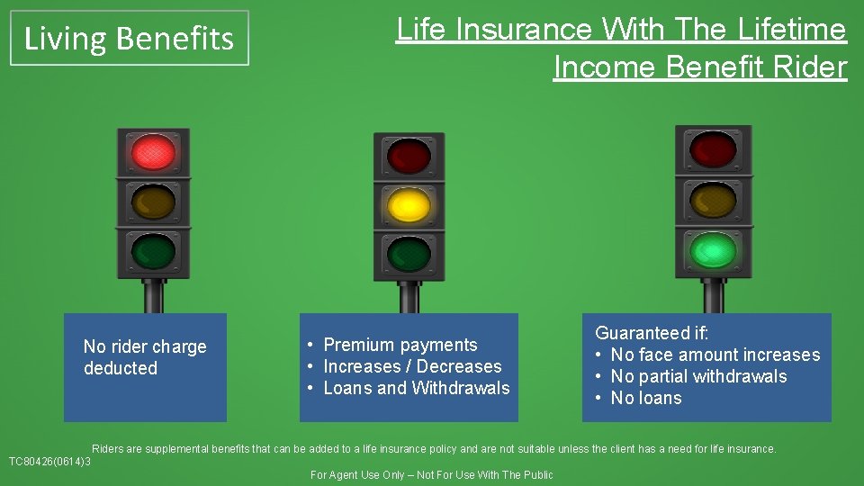 Living Benefits No rider charge deducted Life Insurance With The Lifetime Income Benefit Rider