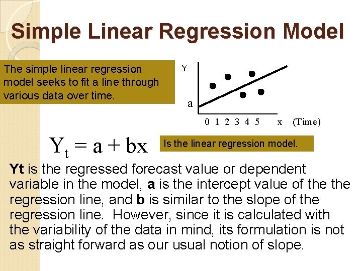 Simple Linear Regression Model The simple linear regression model seeks to fit a line