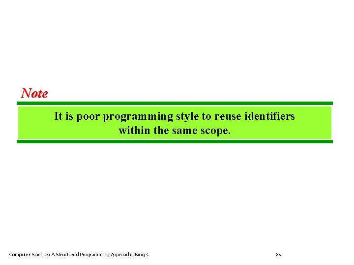 Note It is poor programming style to reuse identifiers within the same scope. Computer Note It is poor programming style to reuse identifiers within the same scope. Computer
