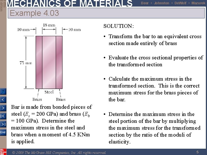 Fifth Edition MECHANICS OF MATERIALS Beer • Johnston • De. Wolf • Mazurek Example