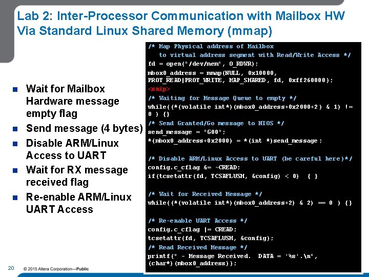 Lab 2: Inter-Processor Communication with Mailbox HW Via Standard Linux Shared Memory (mmap) n