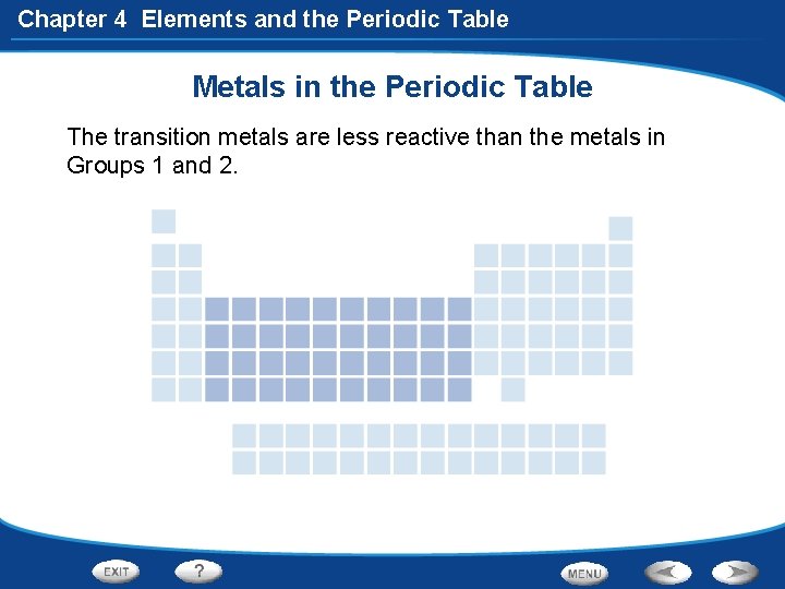 Chapter 4 Elements and the Periodic Table Metals in the Periodic Table The transition