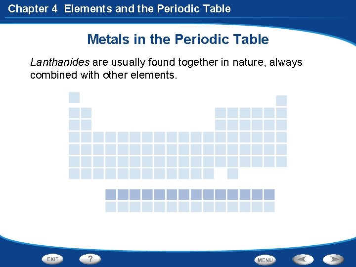 Chapter 4 Elements and the Periodic Table Metals in the Periodic Table Lanthanides are