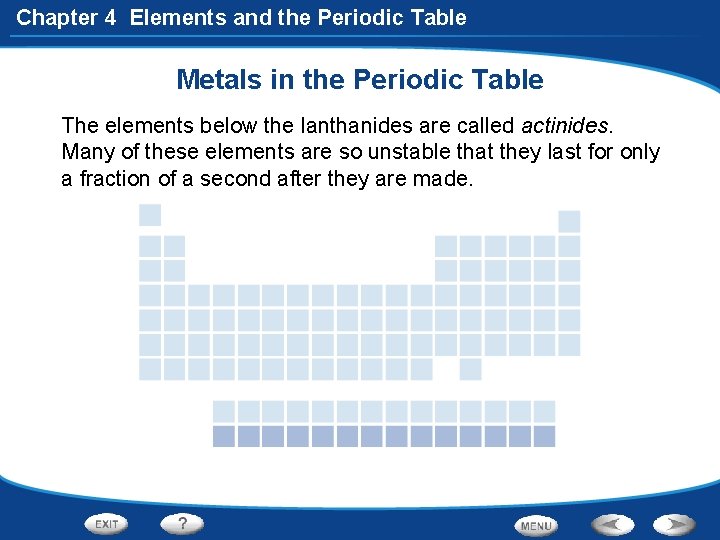 Chapter 4 Elements and the Periodic Table Metals in the Periodic Table The elements
