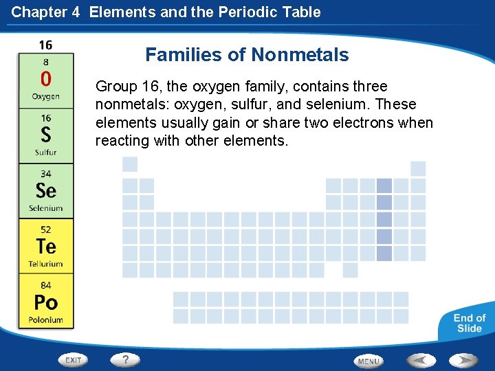 Chapter 4 Elements and the Periodic Table Families of Nonmetals Group 16, the oxygen
