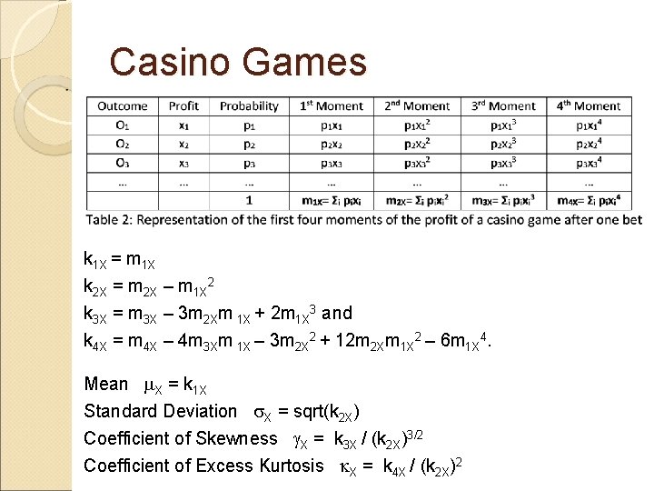 Casino Games k 1 X = m 1 X k 2 X = m