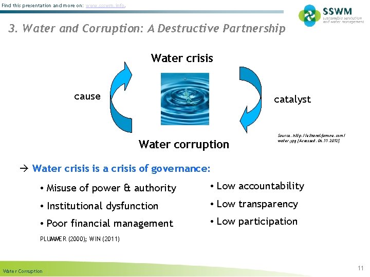 Find this presentation and more on: www. ssswm. info. 3. Water and Corruption: A