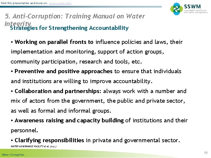 Find this presentation and more on: www. ssswm. info. 5. Anti-Corruption: Training Manual on