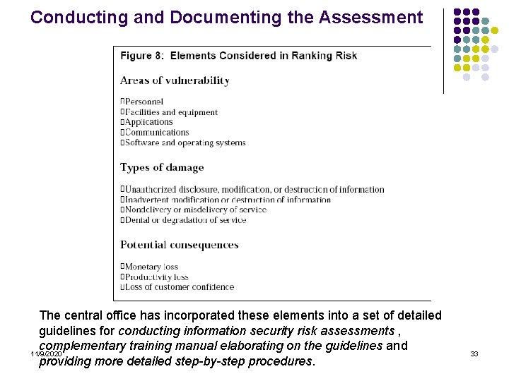 Conducting and Documenting the Assessment The central office has incorporated these elements into a