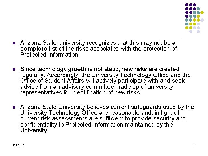 l Arizona State University recognizes that this may not be a complete list of