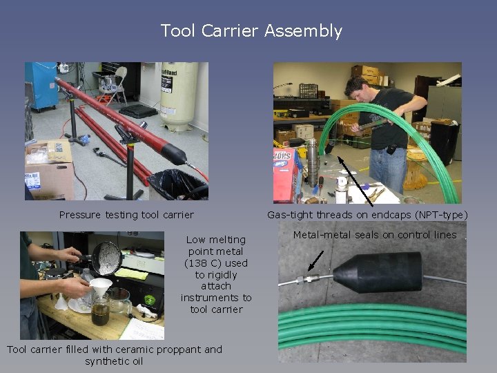 Tool Carrier Assembly Pressure testing tool carrier Low melting point metal (138 C) used