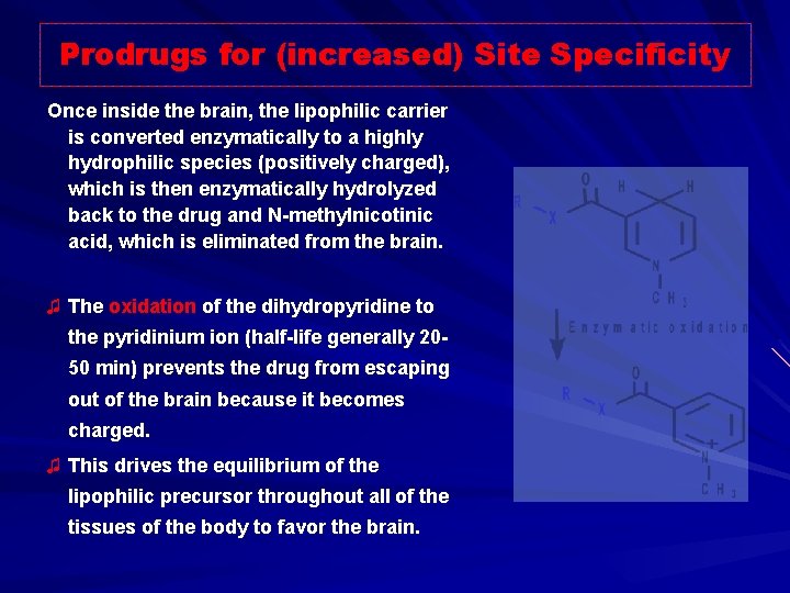 Prodrugs for (increased) Site Specificity Once inside the brain, the lipophilic carrier is converted