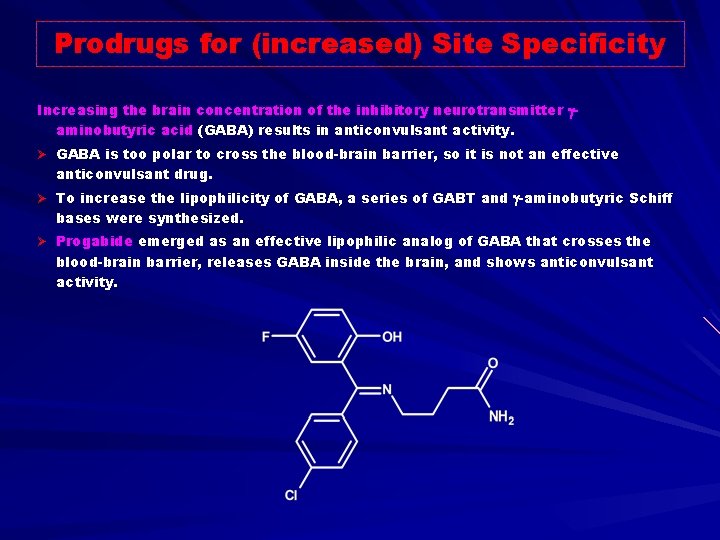 Prodrugs for (increased) Site Specificity Increasing the brain concentration of the inhibitory neurotransmitter aminobutyric