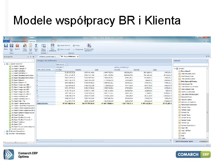 Modele współpracy BR i Klienta • Comarch ERP Optima Analizy BI: – Tworzenie raportów