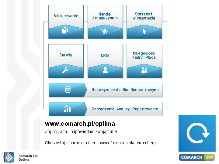 www. comarch. pl/optima Zaprogramuj odpowiednio swoją firmę Skorzystaj z porad dla firm – www.