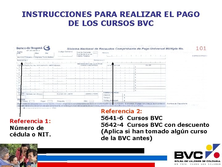 INSTRUCCIONES PARA REALIZAR EL PAGO DE LOS CURSOS BVC Referencia 1: Número de cédula