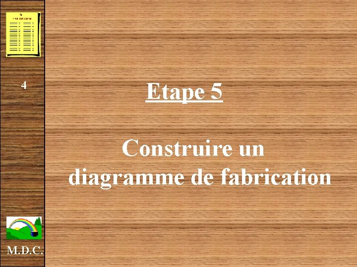 4 Etape 5 Construire un diagramme de fabrication M. D. C. 