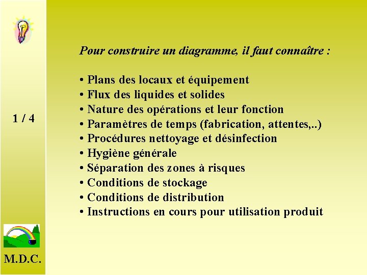 Pour construire un diagramme, il faut connaître : 1 / 4 M. D. C.