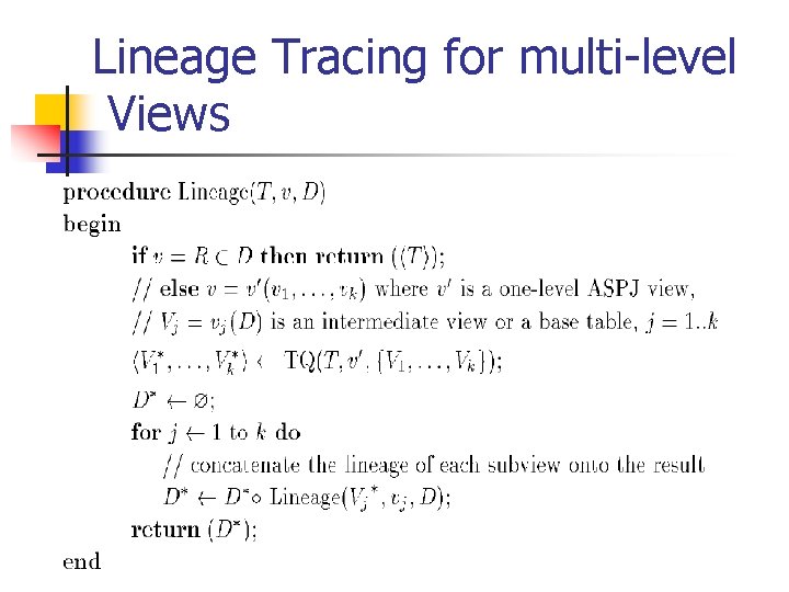 Lineage Tracing for multi-level Views 