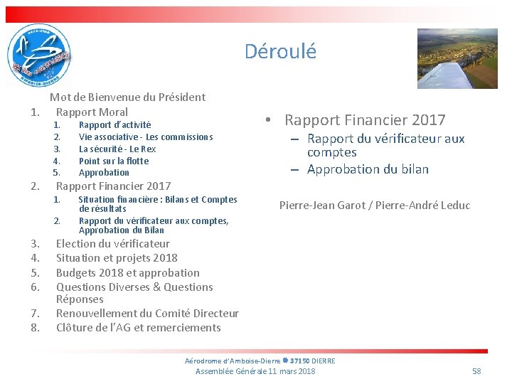 Déroulé Mot de Bienvenue du Président 1. Rapport Moral 2. 1. 2. 3. 4.