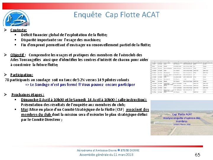 Enquête Cap Flotte ACAT Ø Contexte: § Déficit financier global de l’exploitation de la