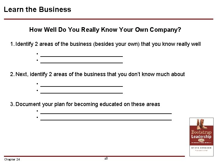 Learn the Business How Well Do You Really Know Your Own Company? 1. Identify Learn the Business How Well Do You Really Know Your Own Company? 1. Identify