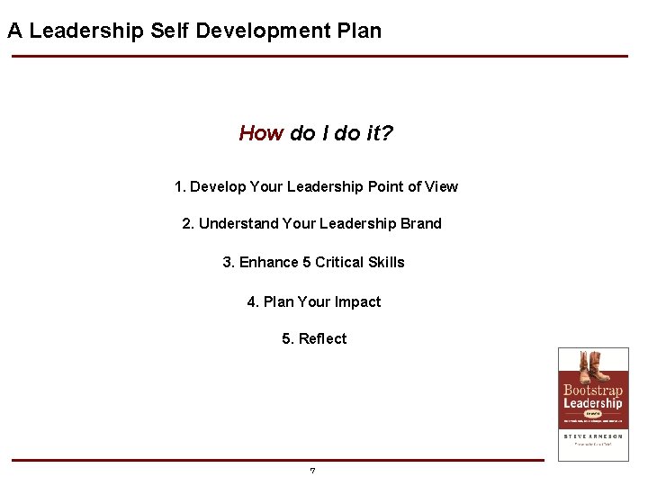 A Leadership Self Development Plan How do I do it? 1. Develop Your Leadership A Leadership Self Development Plan How do I do it? 1. Develop Your Leadership