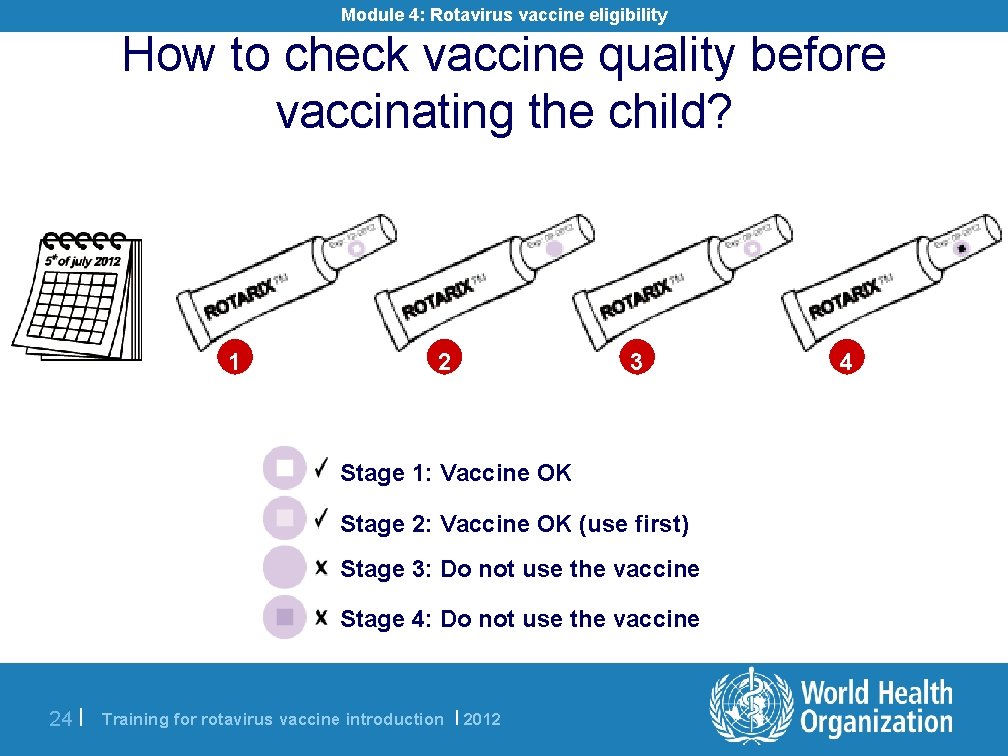 Module 4: Rotavirus vaccine eligibility How to check vaccine quality before vaccinating the child?