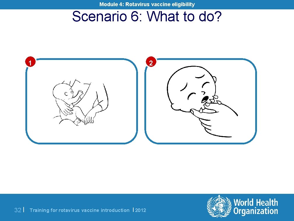 Module 4: Rotavirus vaccine eligibility Scenario 6: What to do? 1 32 | Training