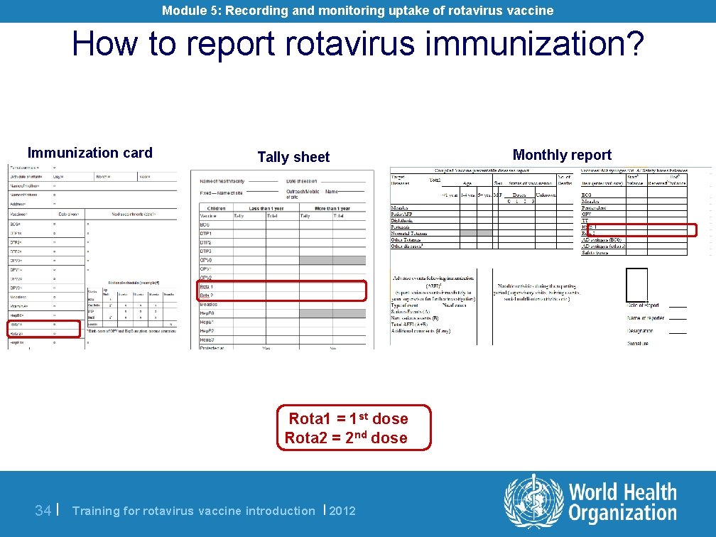 Module 5: Recording and monitoring uptake of rotavirus vaccine How to report rotavirus immunization?