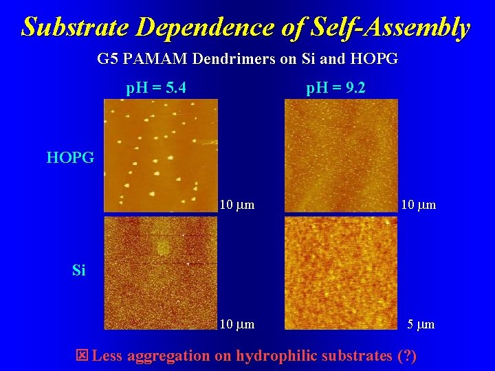 Substrate Dependence of Self-Assembly G 5 PAMAM Dendrimers on Si and HOPG p. H