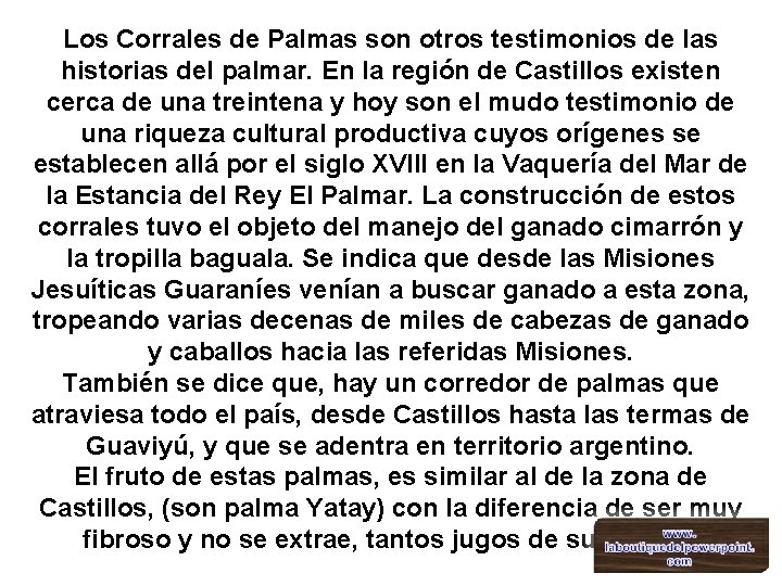 Los Corrales de Palmas son otros testimonios de las historias del palmar. En la