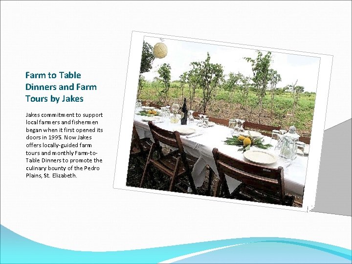 Farm to Table Dinners and Farm Tours by Jakes commitment to support local farmers