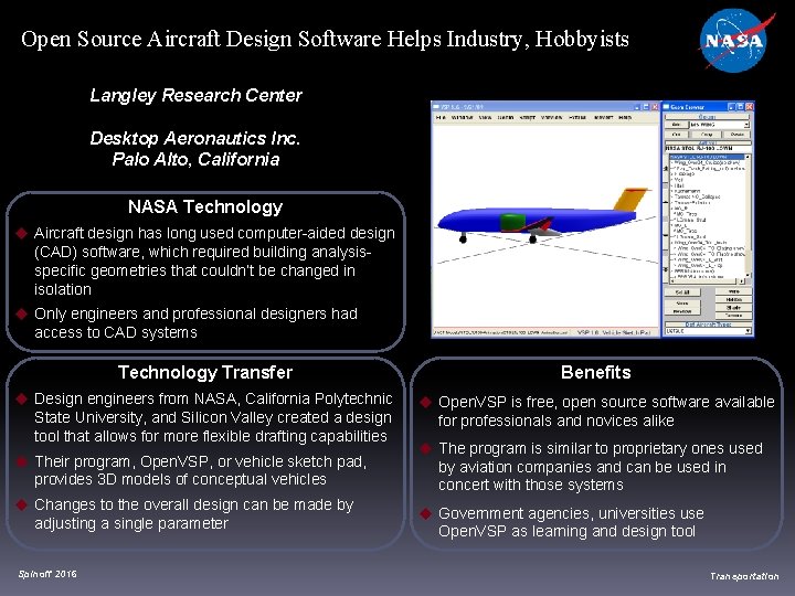 Open Source Aircraft Design Software Helps Industry, Hobbyists Langley Research Center Desktop Aeronautics Inc.