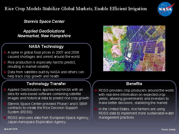 Rice Crop Models Stabilize Global Markets, Enable Efficient Irrigation Stennis Space Center Applied Geo.