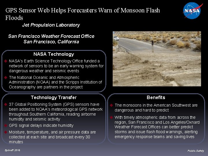 GPS Sensor Web Helps Forecasters Warn of Monsoon Flash Floods Jet Propulsion Laboratory San