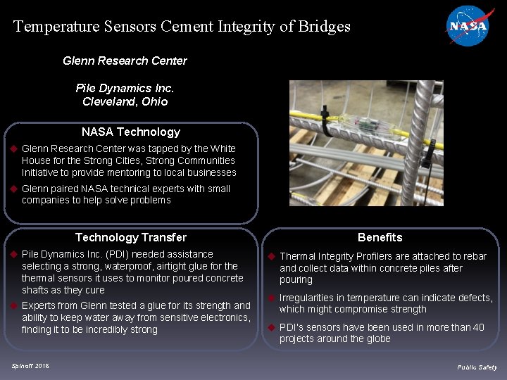 Temperature Sensors Cement Integrity of Bridges Glenn Research Center Pile Dynamics Inc. Cleveland, Ohio