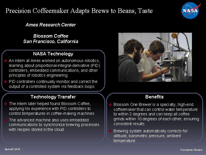 Precision Coffeemaker Adapts Brews to Beans, Taste Ames Research Center Blossom Coffee San Francisco,