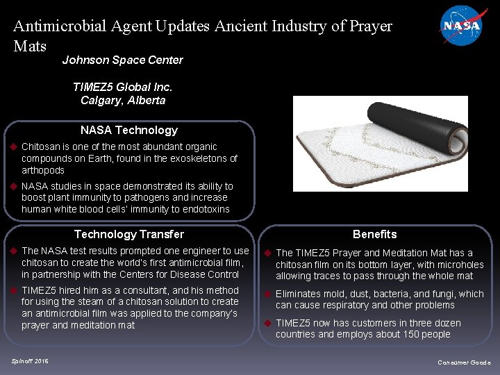 Antimicrobial Agent Updates Ancient Industry of Prayer Mats Johnson Space Center TIMEZ 5 Global