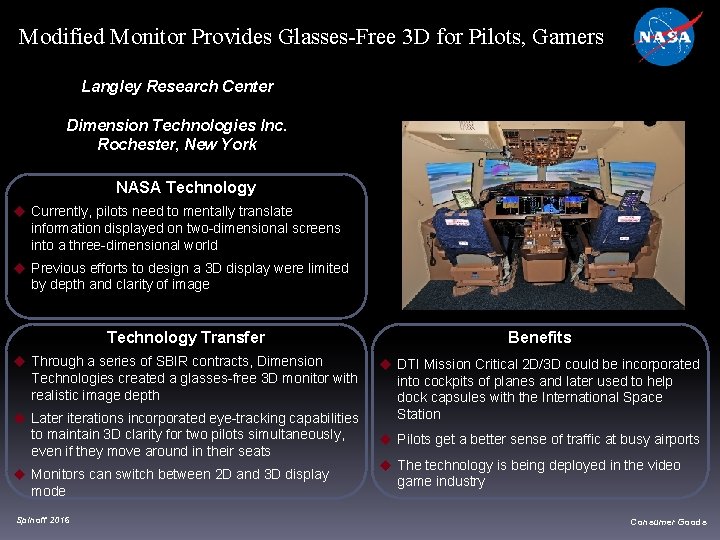 Modified Monitor Provides Glasses-Free 3 D for Pilots, Gamers Langley Research Center Dimension Technologies