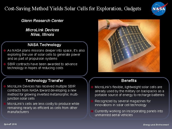 Cost-Saving Method Yields Solar Cells for Exploration, Gadgets Glenn Research Center Micro. Link Devices