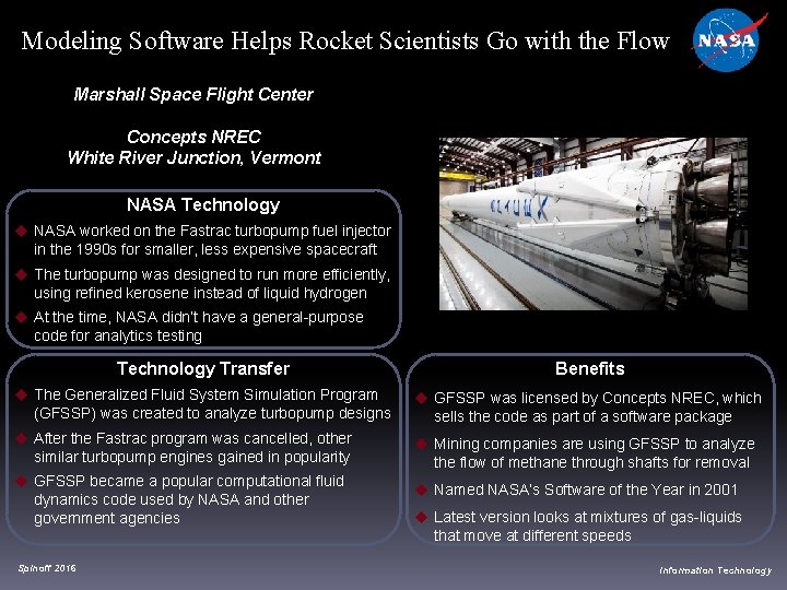 Modeling Software Helps Rocket Scientists Go with the Flow Marshall Space Flight Center Concepts