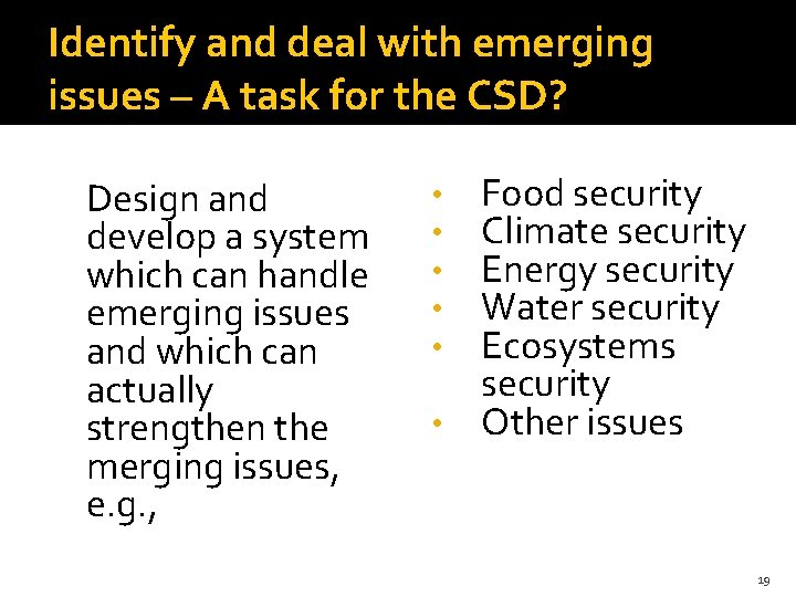 Identify and deal with emerging issues – A task for the CSD? Design and